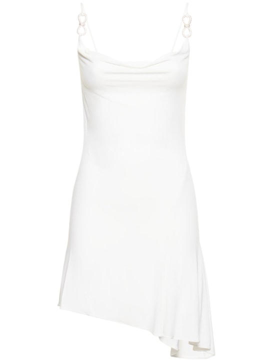Mach & Mach: Draped embellished viscose mini dress - White - women_0 | Luisa Via Roma
