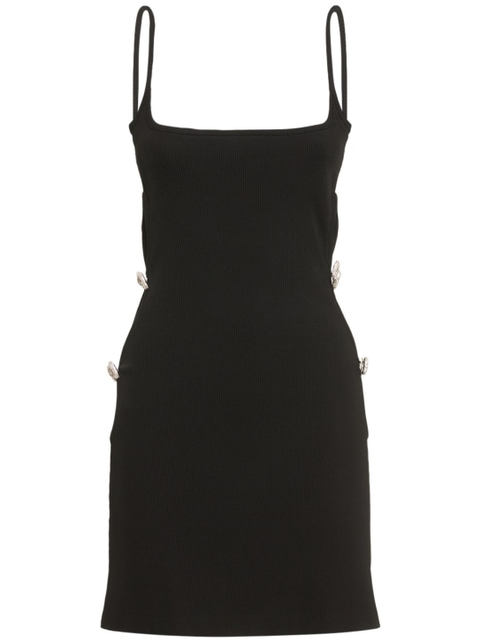 Mach & Mach: Embellished stretch viscose mini dress - Black - women_0 | Luisa Via Roma