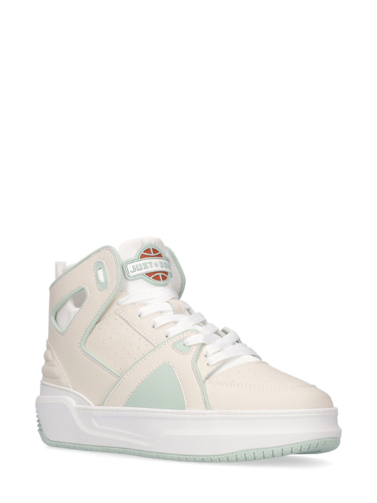 Just Don: Basketball Courtside Hi皮革运动鞋 - 白色/绿色 - men_1 | Luisa Via Roma