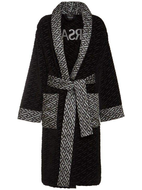 Versace: Greca Signature bathrobe - Black - men_0 | Luisa Via Roma