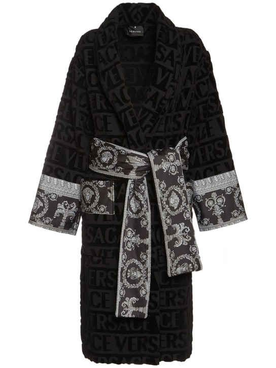 Versace: Cotton bathrobe - Black - ecraft_0 | Luisa Via Roma