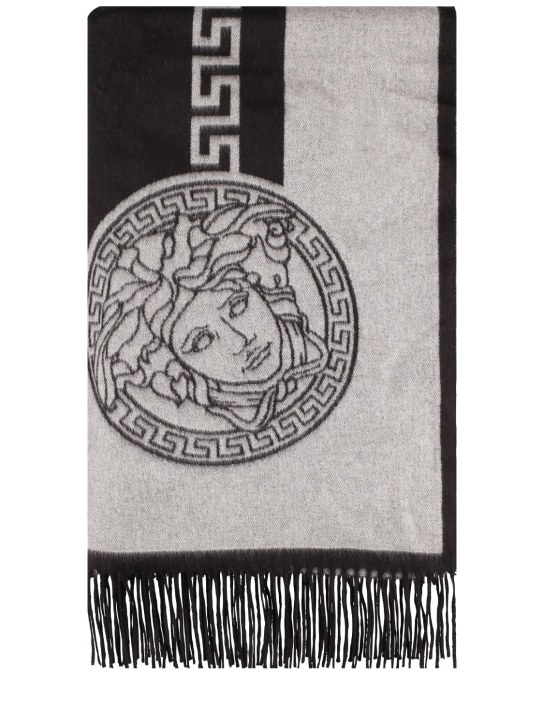 Versace: Coperta in seta e cashmere - Nero/Grigio - ecraft_0 | Luisa Via Roma