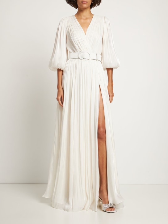 Costarellos: Mira belted shiny georgette midi dress - women_1 | Luisa Via Roma