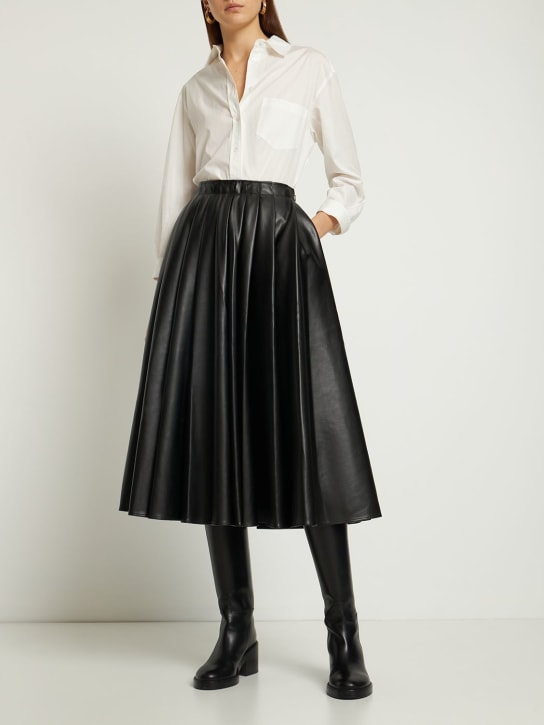 Deveaux: Gonna midi Sienna in similpelle plissé - Nero - women_1 | Luisa Via Roma