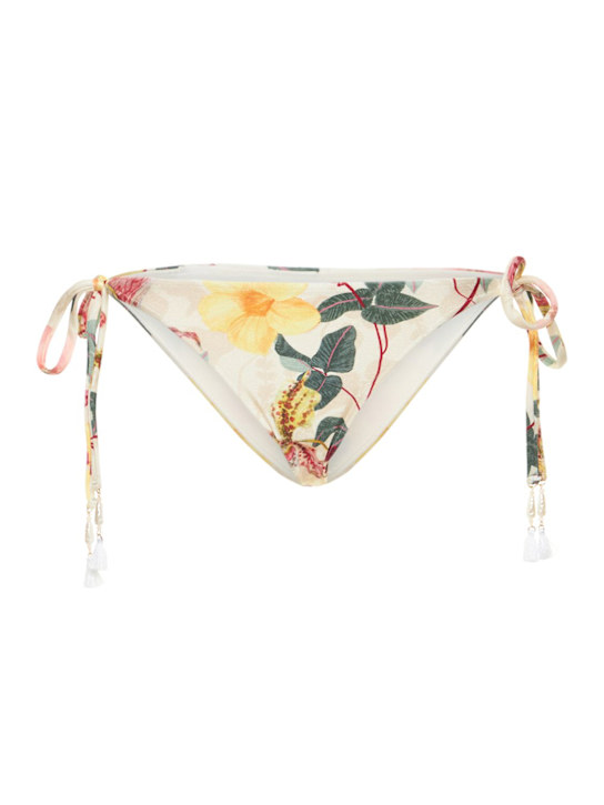 Patbo: Hibiscus string printed bikini bottoms - White/Multi - women_0 | Luisa Via Roma