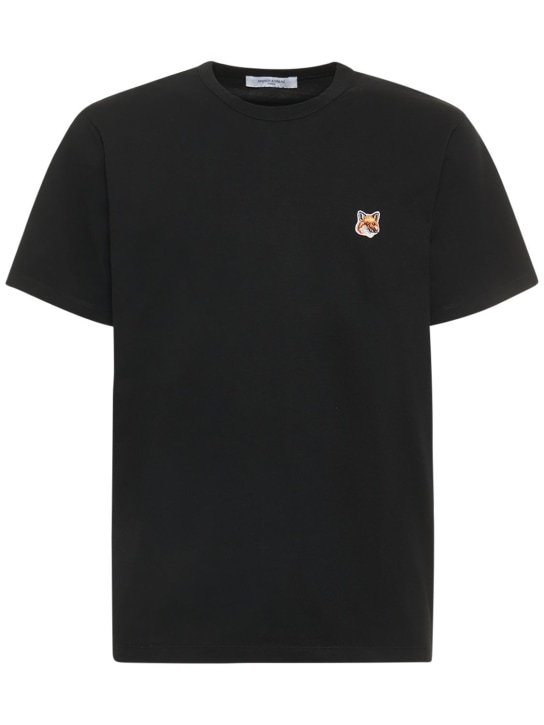 Maison Kitsuné: Camiseta de jersey de algodón con logo - Negro - men_0 | Luisa Via Roma