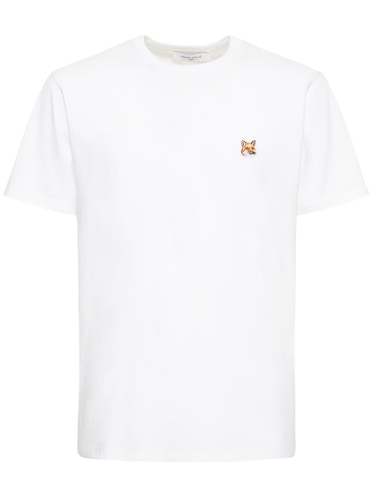 Maison Kitsuné: T-shirt in jersey di cotone con logo - Bianco - men_0 | Luisa Via Roma