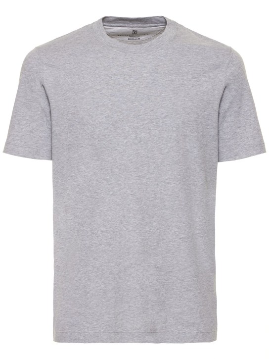 Brunello Cucinelli: Crewneck cotton t-shirt - Grey - men_0 | Luisa Via Roma