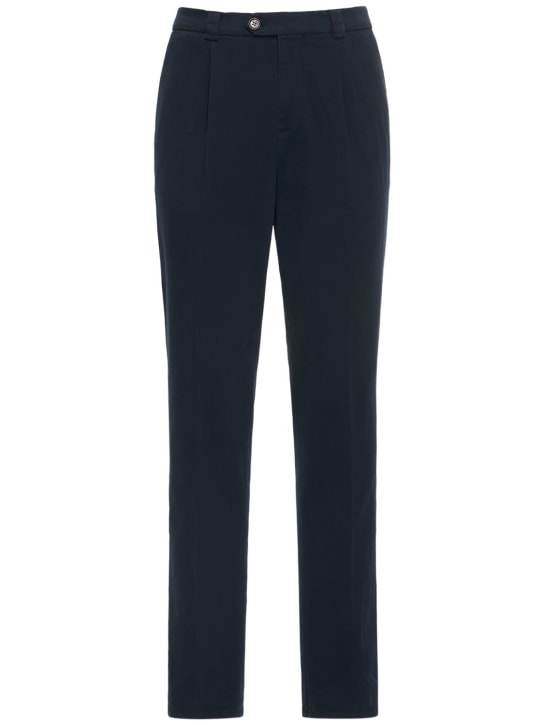 Brunello Cucinelli: 扎染混棉裤子 - 海军蓝 - men_0 | Luisa Via Roma