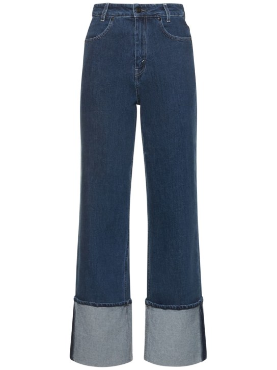 Bite Studios: Wide fold-up straight denim jeans - Blue - women_0 | Luisa Via Roma