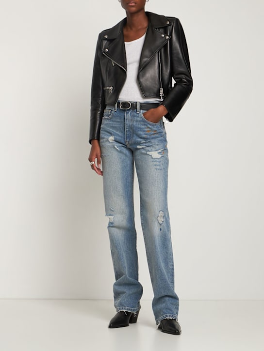 Brandon Maxwell: Jeans rectos de denim de algodón - Denim - women_1 | Luisa Via Roma