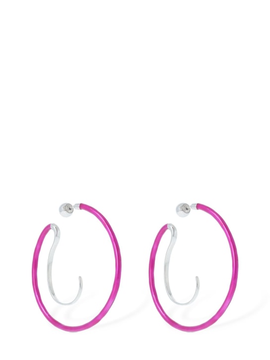 Panconesi: Upside down M hoop earrings - Fuchsia/Silver - women_1 | Luisa Via Roma