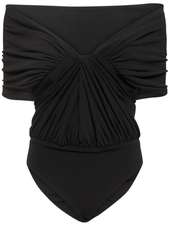 Brandon Maxwell: BODY AUS BAUMWOLLJERSEY MIT CARMENAUSSCHNITT - Schwarz - women_0 | Luisa Via Roma