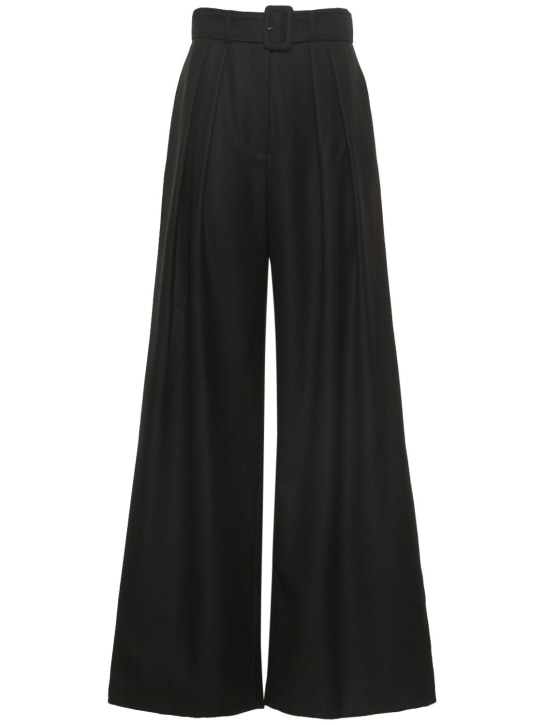 Brandon Maxwell: ハイウエストベルテッドウールツイルワイドパンツ - ブラック - women_0 | Luisa Via Roma