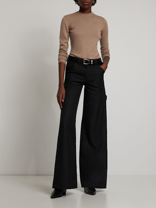 Brandon Maxwell: Silk & cashmere knit crewneck sweater - Oatmeal - women_1 | Luisa Via Roma