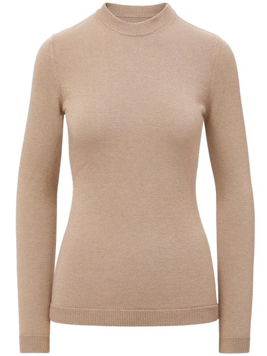 Brandon Maxwell: Silk & cashmere knit crewneck sweater - Oatmeal - women_0 | Luisa Via Roma