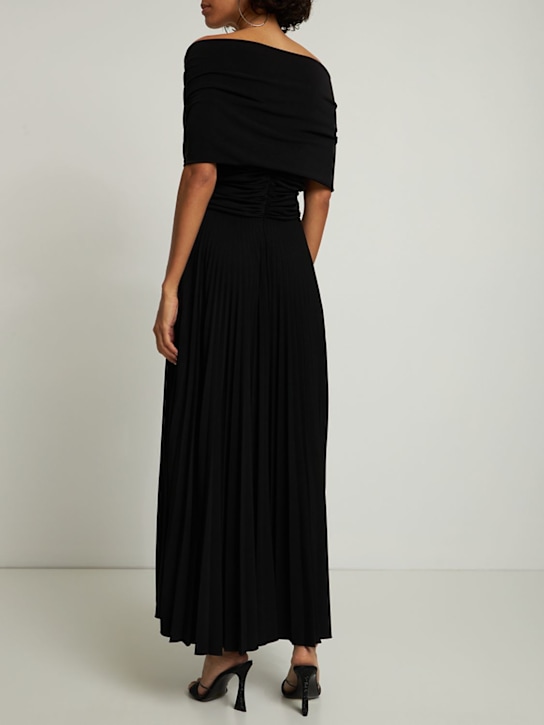 Brandon Maxwell: Off-shoulder draped jersey midi dress - Black - women_1 | Luisa Via Roma