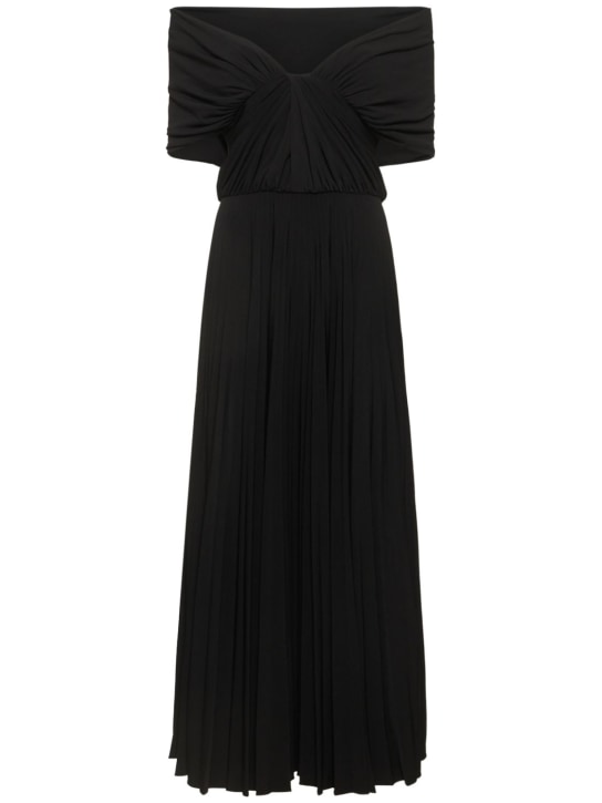 Brandon Maxwell: Off-shoulder draped jersey midi dress - Black - women_0 | Luisa Via Roma