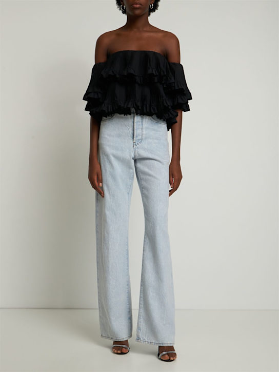 Brandon Maxwell: BAUCHFREIES OBERTEIL AUS BAUMWOLLPOPELINE - Schwarz - women_1 | Luisa Via Roma