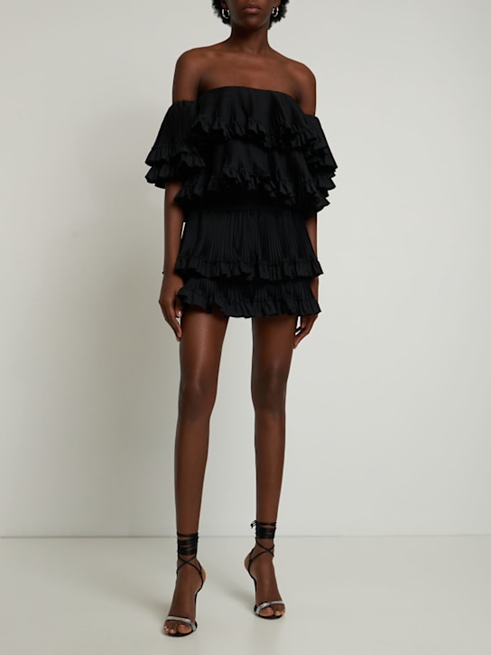 Brandon Maxwell: Pleated cotton poplin mini skirt - Black - women_1 | Luisa Via Roma