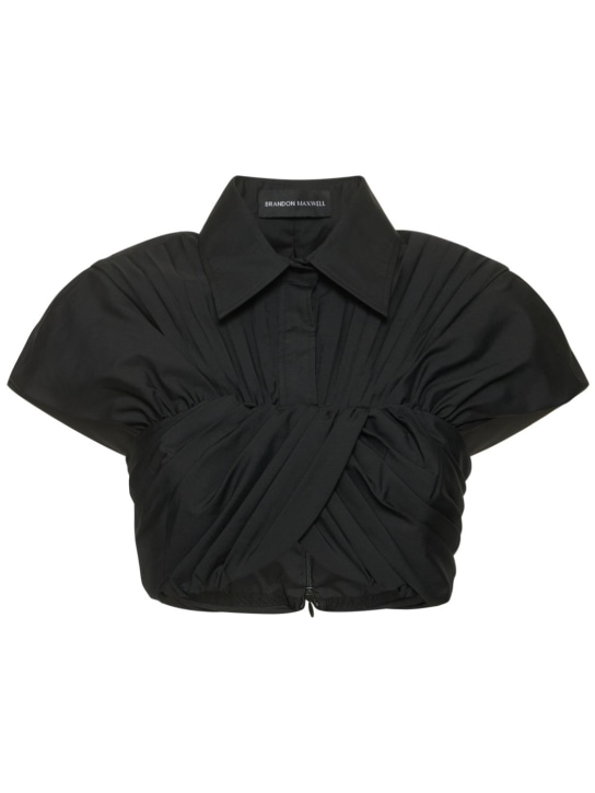 Brandon Maxwell: Crop top en popeline de coton drapé - Noir - women_0 | Luisa Via Roma