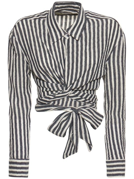 Musier Paris: Syros self-tie striped poplin shirt - women_0 | Luisa Via Roma