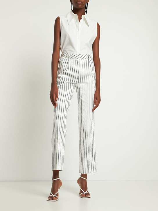 Musier Paris: Pantalon en popeline de coton Kea - Bleu Marine/Blanc - women_1 | Luisa Via Roma