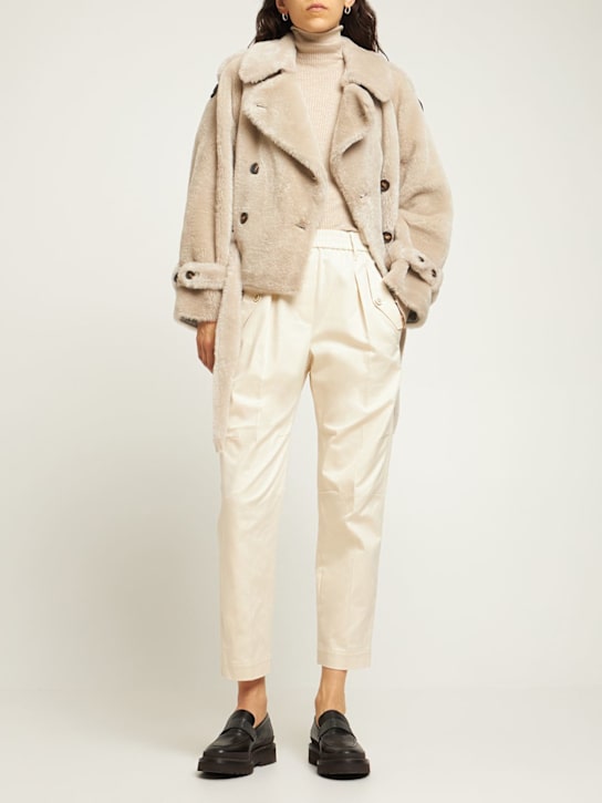 Brunello Cucinelli: Cotton twill straight pants - Ivory - women_1 | Luisa Via Roma