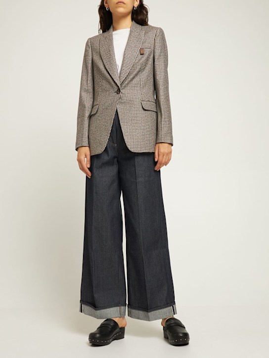 Brunello Cucinelli: Wool & cashmere check blazer - Brown - women_1 | Luisa Via Roma
