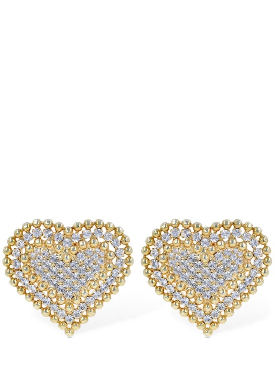 Alessandra Rich: Heart clip-on earrings - Gold/Crystal - women_0 | Luisa Via Roma