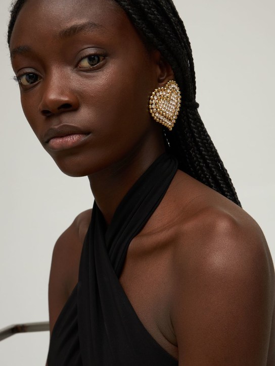 Alessandra Rich: Heart clip-on earrings - Gold/Crystal - women_1 | Luisa Via Roma