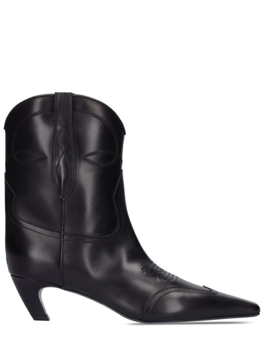 Khaite: 50毫米Dallas皮革及踝靴 - 黑色 - women_0 | Luisa Via Roma