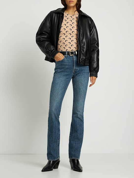 Amiri: High rise cotton denim bootcut jeans - Dark Vein - women_1 | Luisa Via Roma