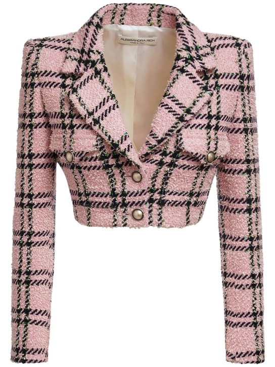 Alessandra Rich: KURZE JACKE AUS TWEED - Rosa/Schwarz - women_0 | Luisa Via Roma