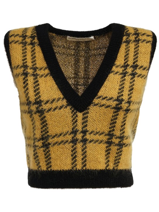 Alessandra Rich: Mohair blend lurex tartan knit vest - women_0 | Luisa Via Roma