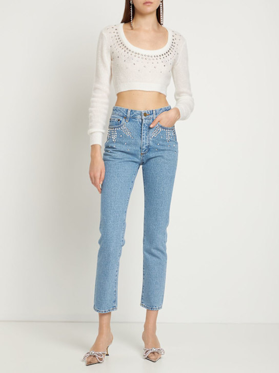 Alessandra Rich: Jeans rectos de denim de algodón - Denim - women_1 | Luisa Via Roma