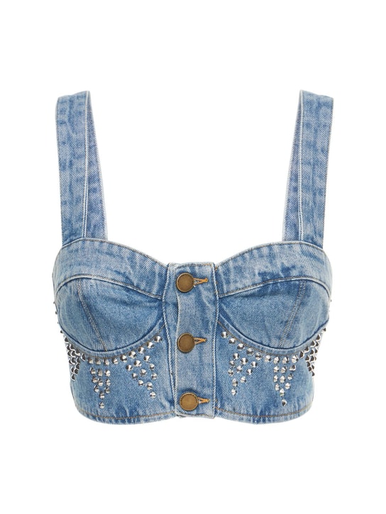 Alessandra Rich: Top in denim con decorazioni - Denim - women_0 | Luisa Via Roma