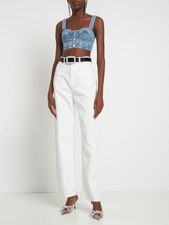 Alessandra Rich: Top in denim con decorazioni - Denim - women_1 | Luisa Via Roma