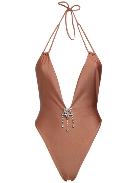 Alessandra Rich: Embellished one piece swimsuit - Nude - women_0 | Luisa Via Roma