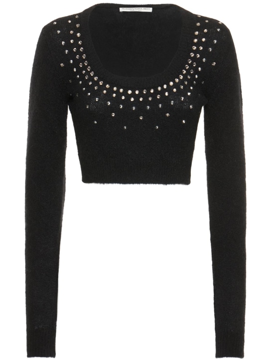 Alessandra Rich: Embellished mohair blend knit top - women_0 | Luisa Via Roma