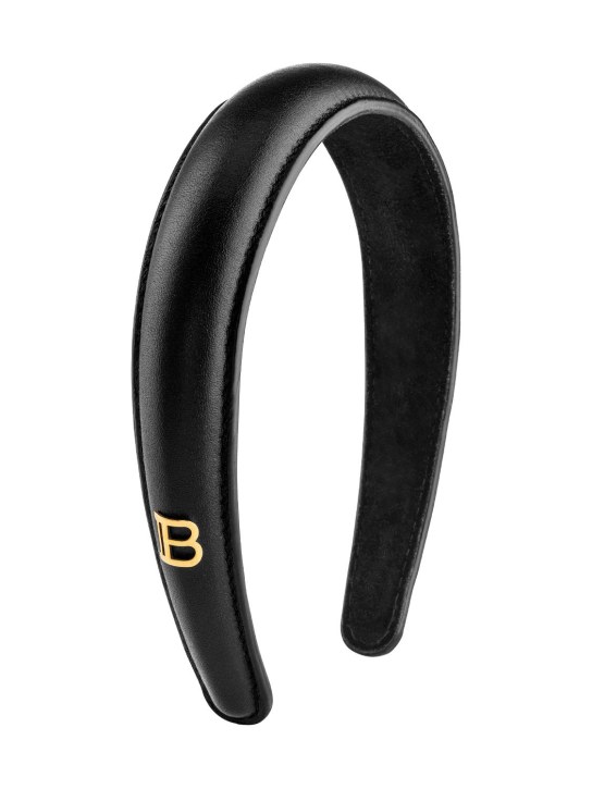Balmain Hair: Puffed headband w/ gold logo - Black - beauty-women_0 | Luisa Via Roma