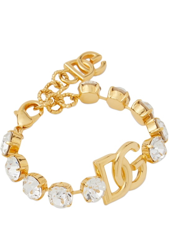Dolce&Gabbana: Bracciale DG a catena con cristalli - Oro/Cristallo - women_1 | Luisa Via Roma