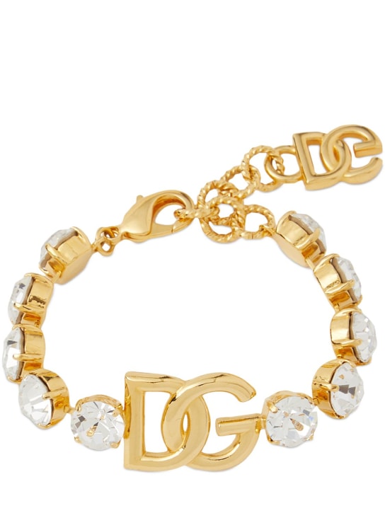 Dolce&Gabbana: Bracciale DG a catena con cristalli - Oro/Cristallo - women_0 | Luisa Via Roma