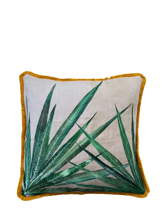 Chiara Grifantini: Rose Pink Palm cushion - Green - ecraft_0 | Luisa Via Roma