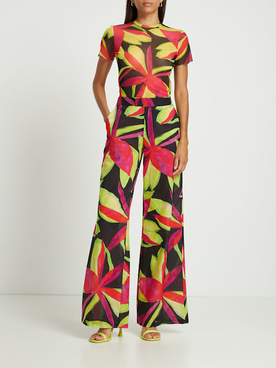 Louisa Ballou: Pantaloni larghi in mussola di cotone stampata - Nero/Multicolor - women_1 | Luisa Via Roma