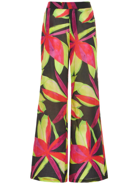 Louisa Ballou: Pantaloni larghi in mussola di cotone stampata - Nero/Multicolor - women_0 | Luisa Via Roma