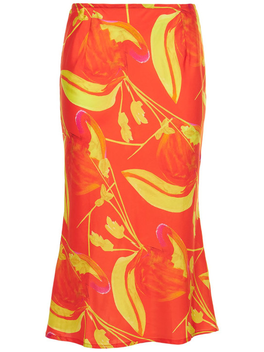 Louisa Ballou: Falda midi de malla de seda - Naranja/Multicolor - women_0 | Luisa Via Roma