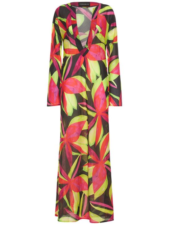 Louisa Ballou: Caftán largo de algodón y muselina de seda - Negro/Multi - women_0 | Luisa Via Roma