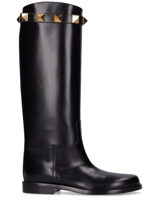 Valentino Garavani: 15mm Roman Studs boots - Black - women_0 | Luisa Via Roma