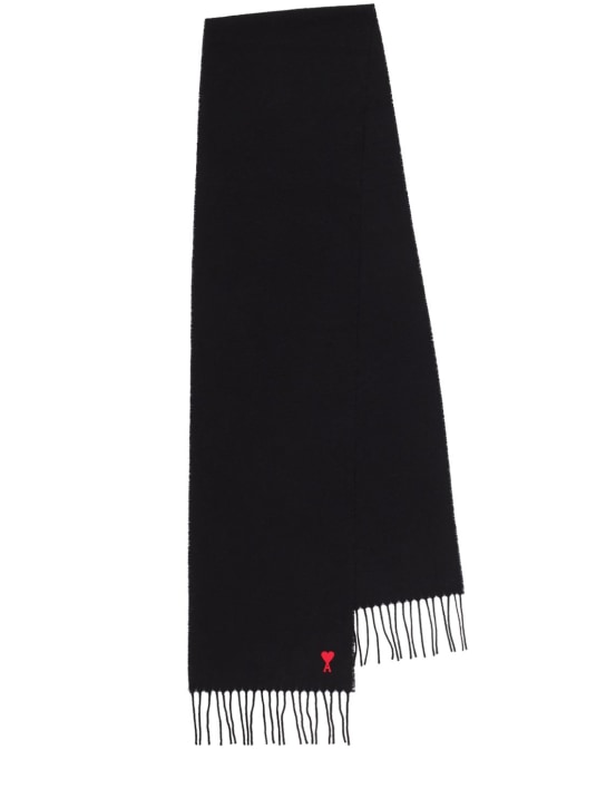 AMI Paris: Bufanda de lana con flecos - Negro - women_0 | Luisa Via Roma